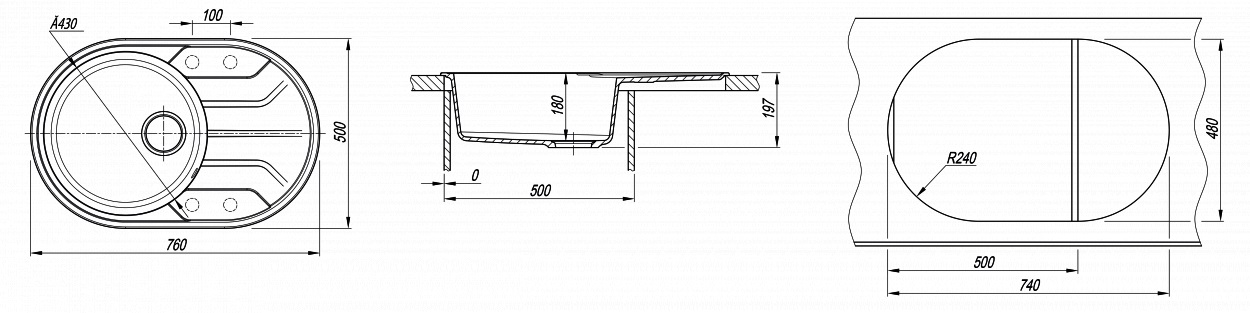 Мойка "Лиана" 760, серый