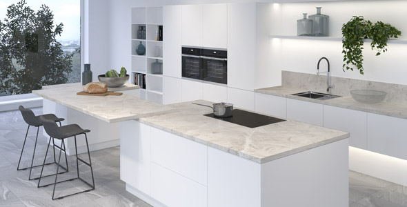 Столешница "МРАМОР ЛАЦИО БЕЛЫЙ" Матовая (056М) 600-4200-38-1R на  вл/ст дсп