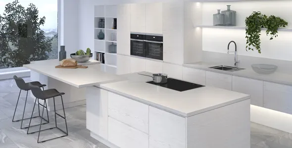 Столешница "БРИЛЛИАНТ БЕЛЫЙ" КРИСТАЛЛ (400М) 600-3050-38-1R на вл/ст дсп