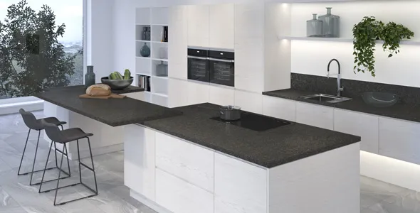 Столешница "БРИЛЛИАНТ ЧЕРНЫЙ" КРИСТАЛЛ (401М) 1200-3050-38-1U на вл/ст дсп